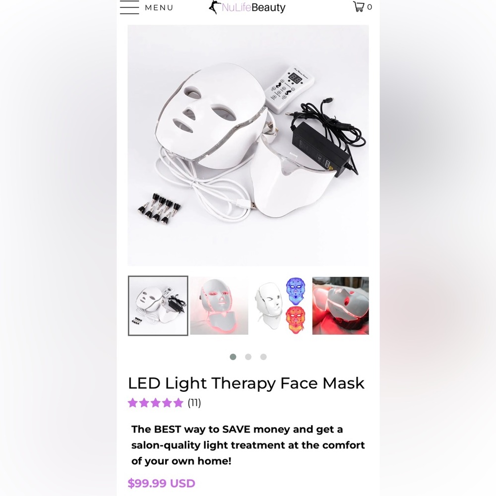 NIB NuLife LED Mask Face Neck 3 Colors Skin Care